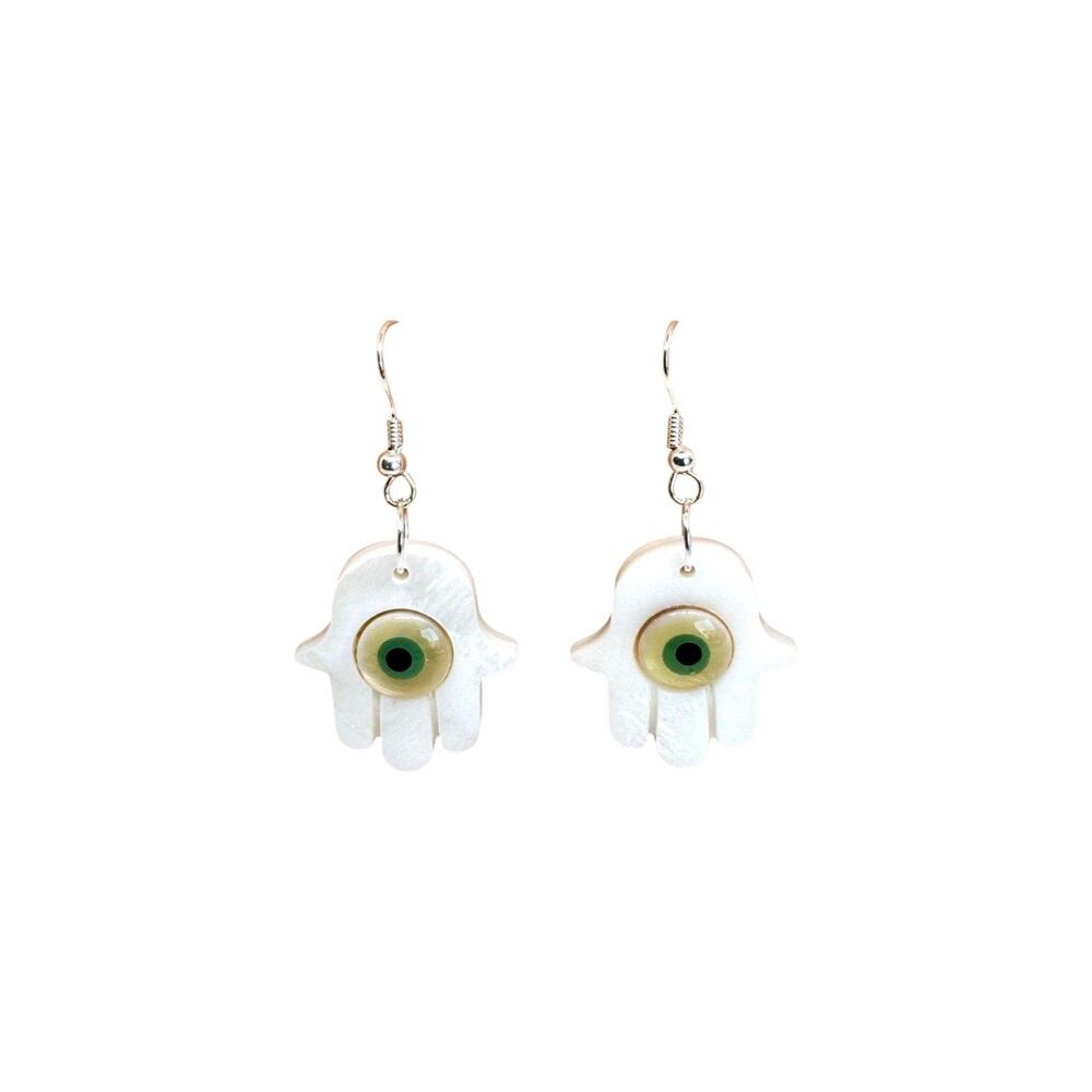Mother of Pearl Hand Evil Eye .925 Sliver Earrings #2024